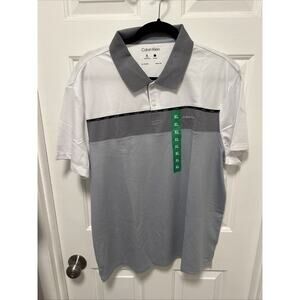 Calvin Klein Polo Shirt Mens XL White Gray Colorblock Performance Wicking Golf
